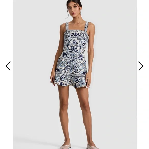 Alice + Olivia KAIDRA MINI DRESS Blue and White Floral Embroidered Dress - Picture 2 of 9